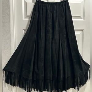 Patricia Wolf Black Suede Six Gore Fringed Boot Western Skirt Size M